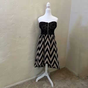 Miss Chievous Black & Tan High Low Strapless Dress/ Size XL
